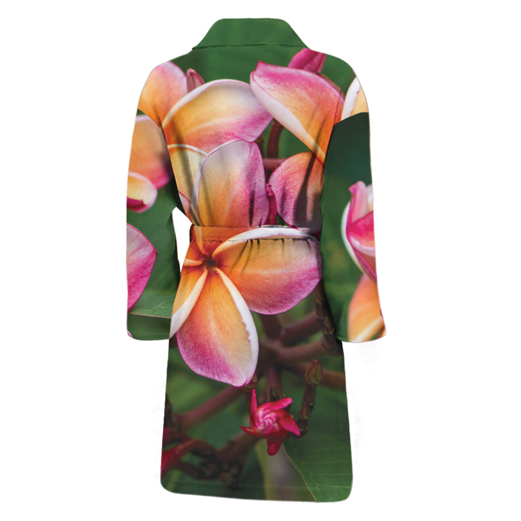 Pink And Yellow Plumeria Flower Print Men's Bathrobe