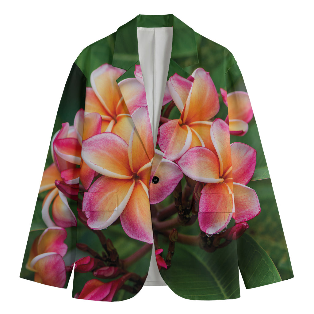 Pink And Yellow Plumeria Flower Print Men's Blazer