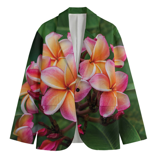 Pink And Yellow Plumeria Flower Print Men's Blazer