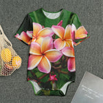 Pink And Yellow Plumeria Flower Print Men's Bodysuit