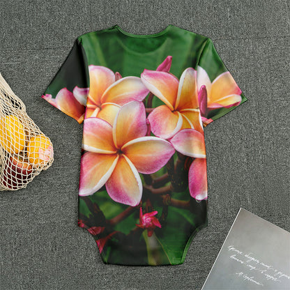 Pink And Yellow Plumeria Flower Print Men's Bodysuit