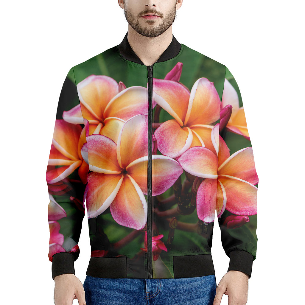 Pink And Yellow Plumeria Flower Print Men's Bomber Jacket