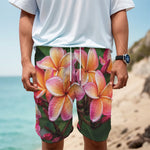Pink And Yellow Plumeria Flower Print Men's Cargo Shorts