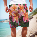 Pink And Yellow Plumeria Flower Print Men's Cargo Shorts