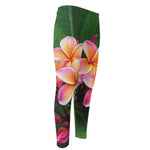 Pink And Yellow Plumeria Flower Print Men's Compression Pants