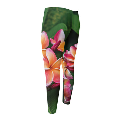 Pink And Yellow Plumeria Flower Print Men's Compression Pants