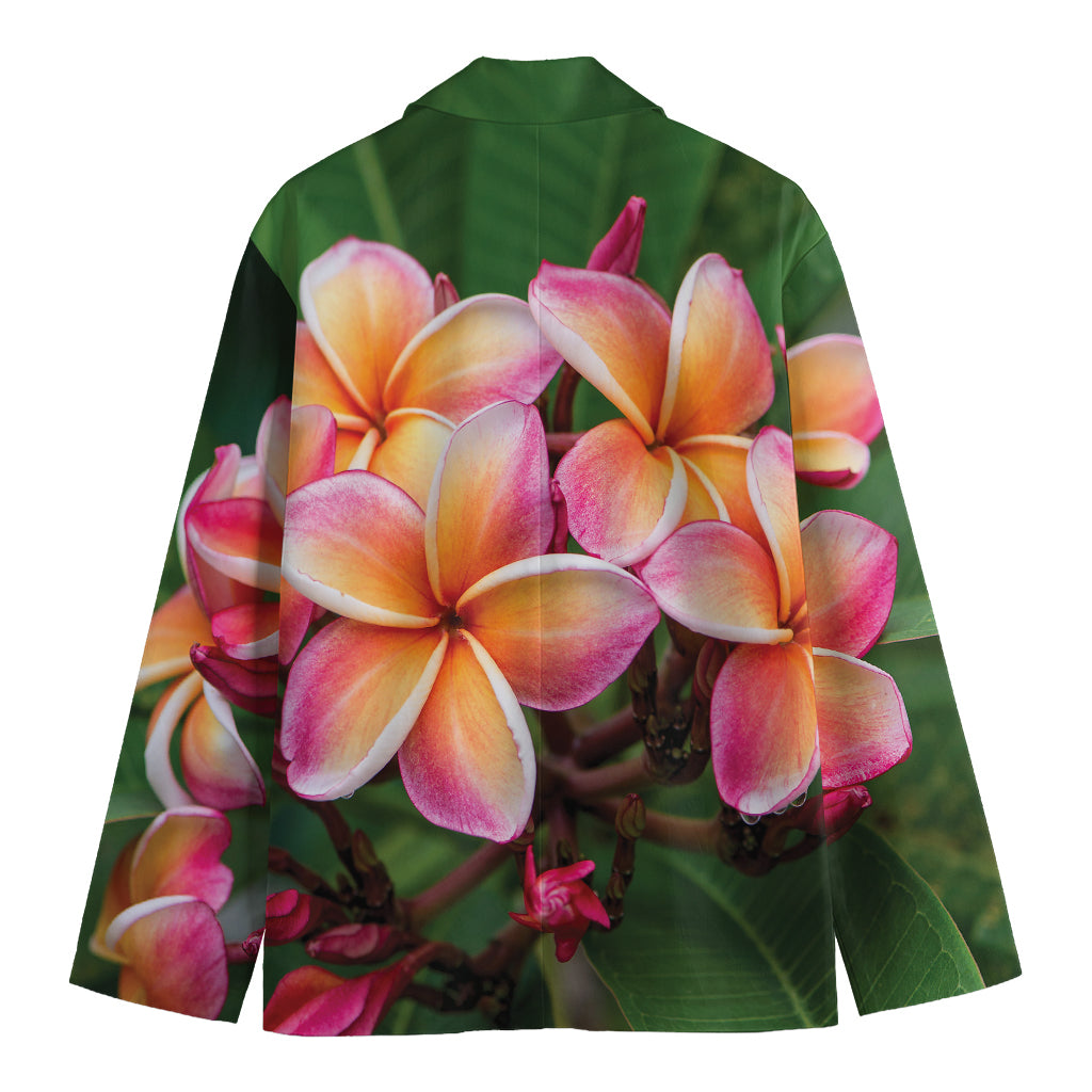 Pink And Yellow Plumeria Flower Print Men's Cotton Blazer