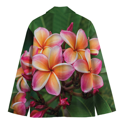 Pink And Yellow Plumeria Flower Print Men's Cotton Blazer