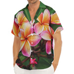 Pink And Yellow Plumeria Flower Print Men's Deep V-Neck Shirt