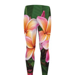 Pink And Yellow Plumeria Flower Print Men's leggings