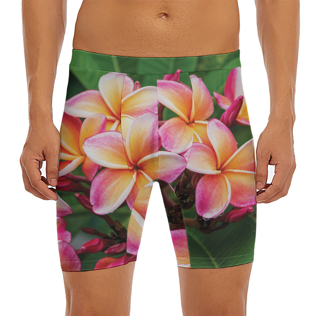 Pink And Yellow Plumeria Flower Print Men's Long Boxer Briefs