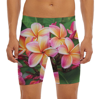 Pink And Yellow Plumeria Flower Print Men's Long Boxer Briefs