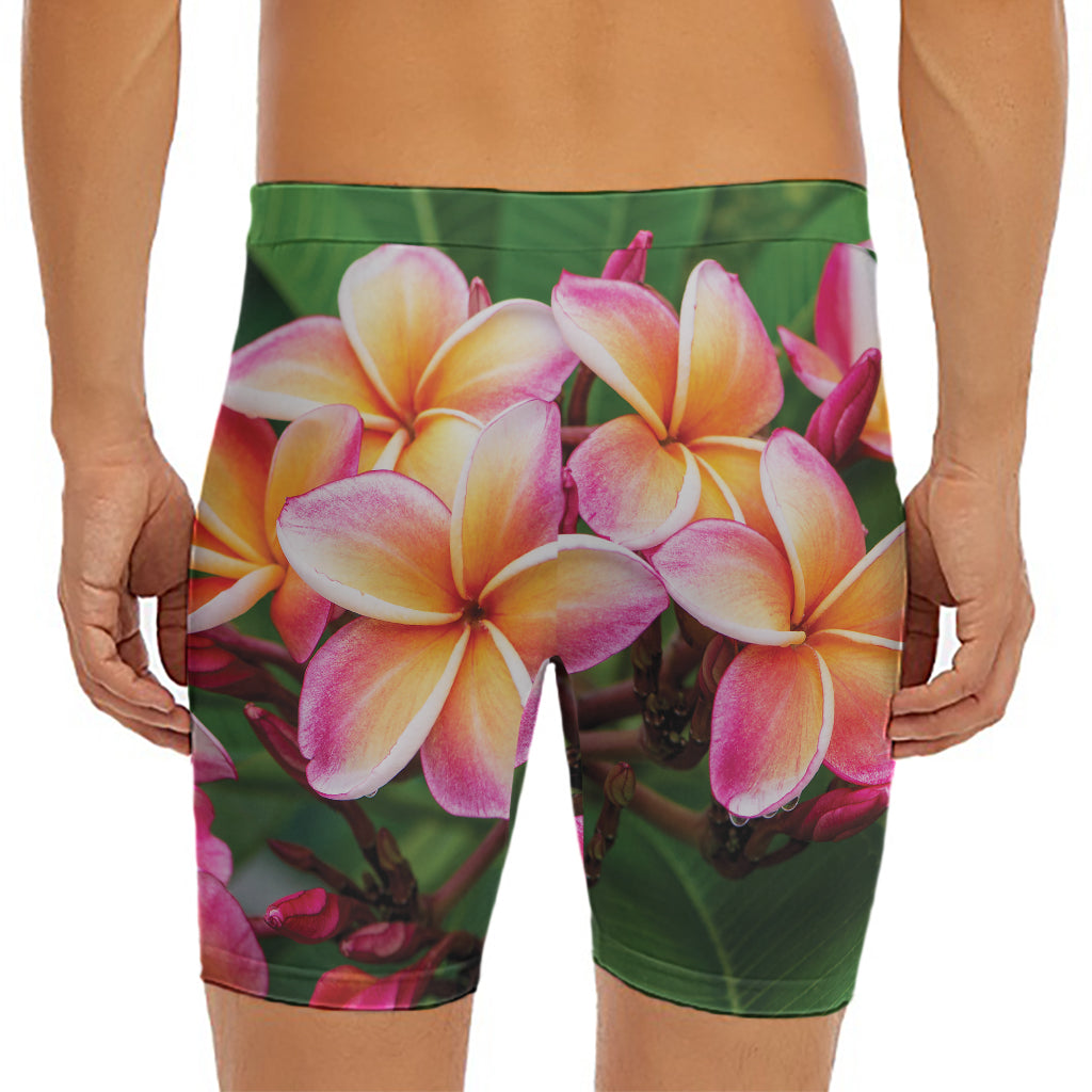 Pink And Yellow Plumeria Flower Print Men's Long Boxer Briefs