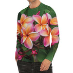 Pink And Yellow Plumeria Flower Print Men's Long Sleeve Rash Guard