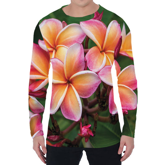Pink And Yellow Plumeria Flower Print Men's Long Sleeve T-Shirt