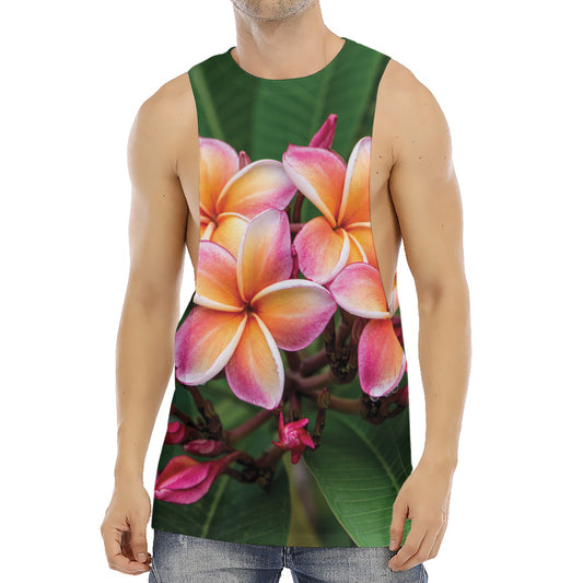 Pink And Yellow Plumeria Flower Print Men's Muscle Tank Top
