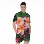 Pink And Yellow Plumeria Flower Print Men's Rompers