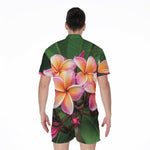 Pink And Yellow Plumeria Flower Print Men's Rompers