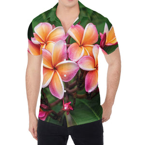 Pink And Yellow Plumeria Flower Print Men's Shirt