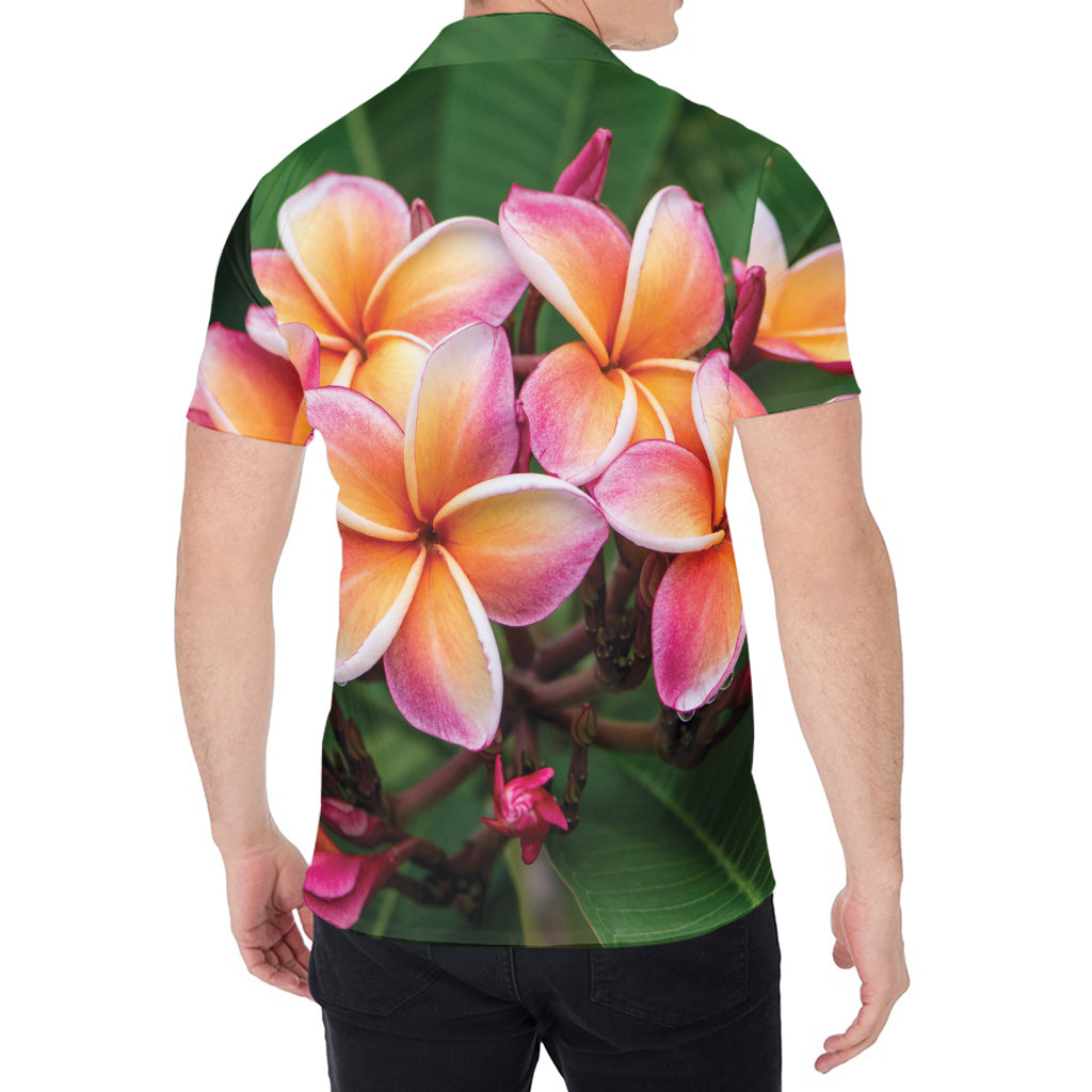 Pink And Yellow Plumeria Flower Print Men's Shirt