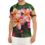 Pink And Yellow Plumeria Flower Print Men's Short Sleeve Rash Guard