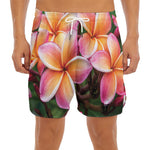 Pink And Yellow Plumeria Flower Print Men's Split Running Shorts