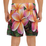 Pink And Yellow Plumeria Flower Print Men's Split Running Shorts