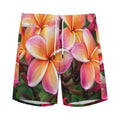 Pink And Yellow Plumeria Flower Print Men's Athletic Shorts