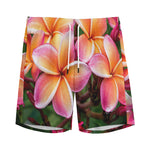 Pink And Yellow Plumeria Flower Print Men's Sports Shorts