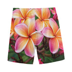Pink And Yellow Plumeria Flower Print Men's Sports Shorts