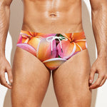 Pink And Yellow Plumeria Flower Print Men's Swim Briefs