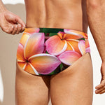 Pink And Yellow Plumeria Flower Print Men's Swim Briefs