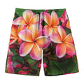 Pink And Yellow Plumeria Flower Print Men's Swim Trunks