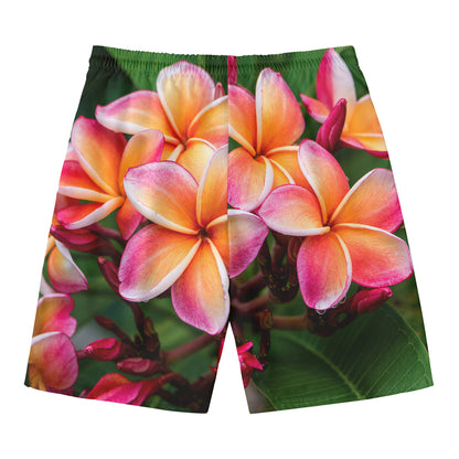 Pink And Yellow Plumeria Flower Print Men's Swim Trunks