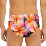 Pink And Yellow Plumeria Flower Print Men's Triangle Swim Briefs