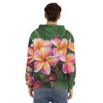 Pink And Yellow Plumeria Flower Print Men's Velvet Pullover Hoodie