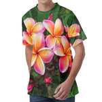 Pink And Yellow Plumeria Flower Print Men's Velvet T-Shirt