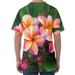 Pink And Yellow Plumeria Flower Print Men's Velvet T-Shirt