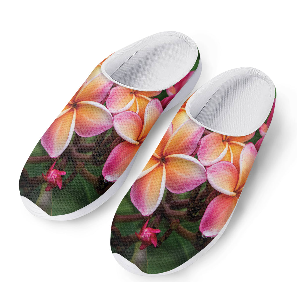 Pink And Yellow Plumeria Flower Print Mesh Casual Shoes