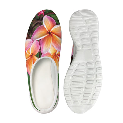Pink And Yellow Plumeria Flower Print Mesh Casual Shoes