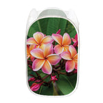 Pink And Yellow Plumeria Flower Print Mesh Laundry Hamper