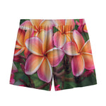Pink And Yellow Plumeria Flower Print Mesh Shorts