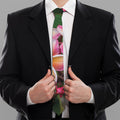 Pink And Yellow Plumeria Flower Print Necktie