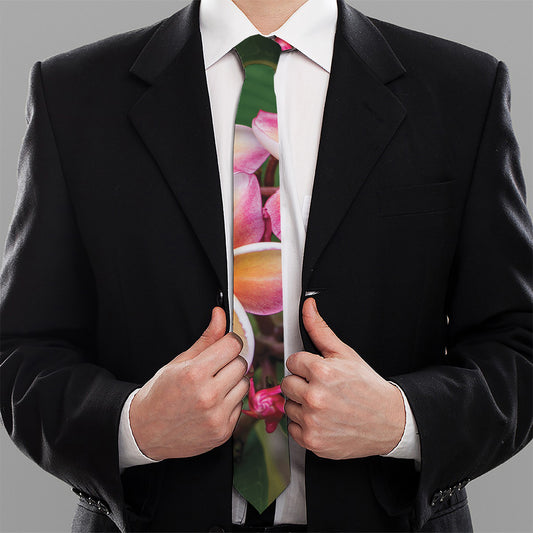 Pink And Yellow Plumeria Flower Print Necktie