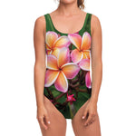 Pink And Yellow Plumeria Flower Print One Piece Swimsuit