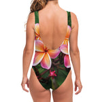 Pink And Yellow Plumeria Flower Print One Piece Swimsuit