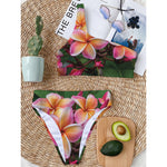 Pink And Yellow Plumeria Flower Print One Shoulder Bikini Top