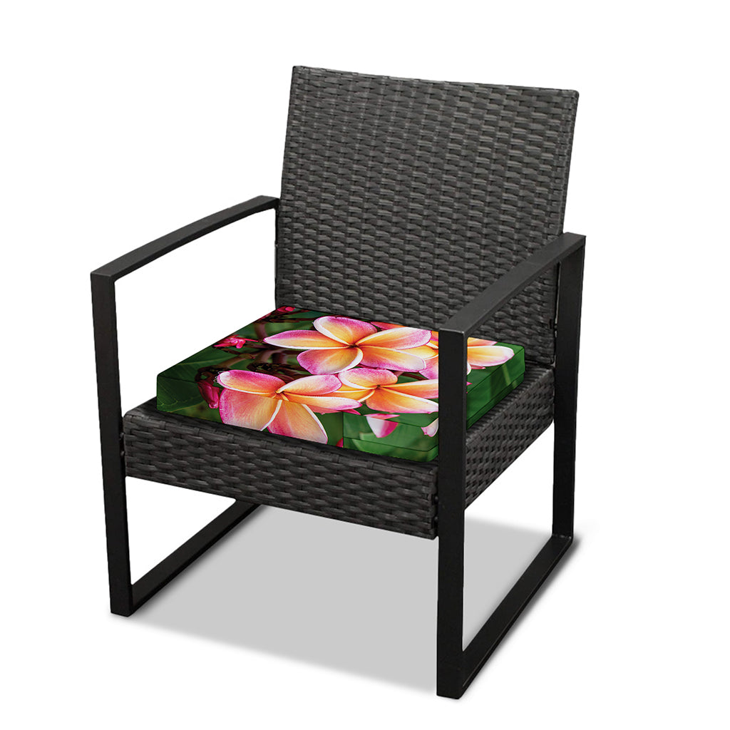 Pink And Yellow Plumeria Flower Print Outdoor Seat Cushion Cover