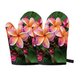 Pink And Yellow Plumeria Flower Print Oven Mitts