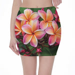 Pink And Yellow Plumeria Flower Print Pencil Mini Skirt